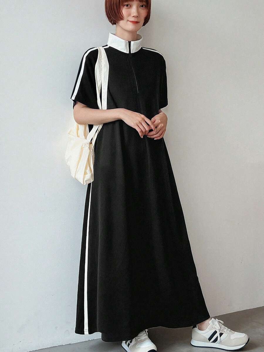 FRIFUL Women's Casual Colorblock Striped Dress - Black - View 1