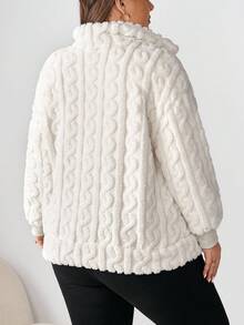 Enliva Ry2ky Plus Size Women's Casual Simple Fluffy Long Sleeve Jacket,Winter Clothes, For Apple Rounded Body Shape - Beige - View 2