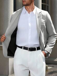 Manfinity Mode Men's Notched Collar Single-Breasted Casual Party Suit Jacket - Grey - View 8