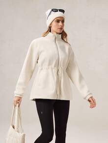 OutZeal 女士冬季保暖户外外套 圣诞节服装 徒步露营舒适抓绒抽绳腰带带口袋 - 杏色 - 查看 11