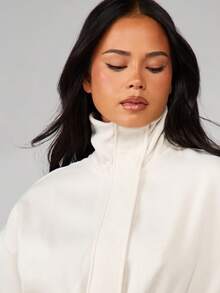 MISSGUIDED Funnel Neck Cinched Waist Sweatshirt Long Sleeve Ribbed Hem Pull Over Top Cozy Winter Casual Comfort - Apricot - View 3