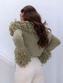 Hitanina 纹理蓬松针织露肩毛衣节日不对称肩上衣秋季秋冬日常圣诞节工作办公室 - 薄荷綠 - 查看 6