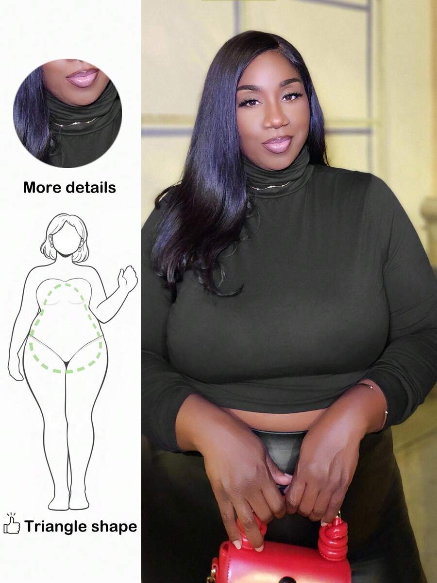 Truni Lacenleopard Plus High Neck Thumb Hole Crop Tee Spring Clothes, For Pear Triangle Body Shape - Black - View 1