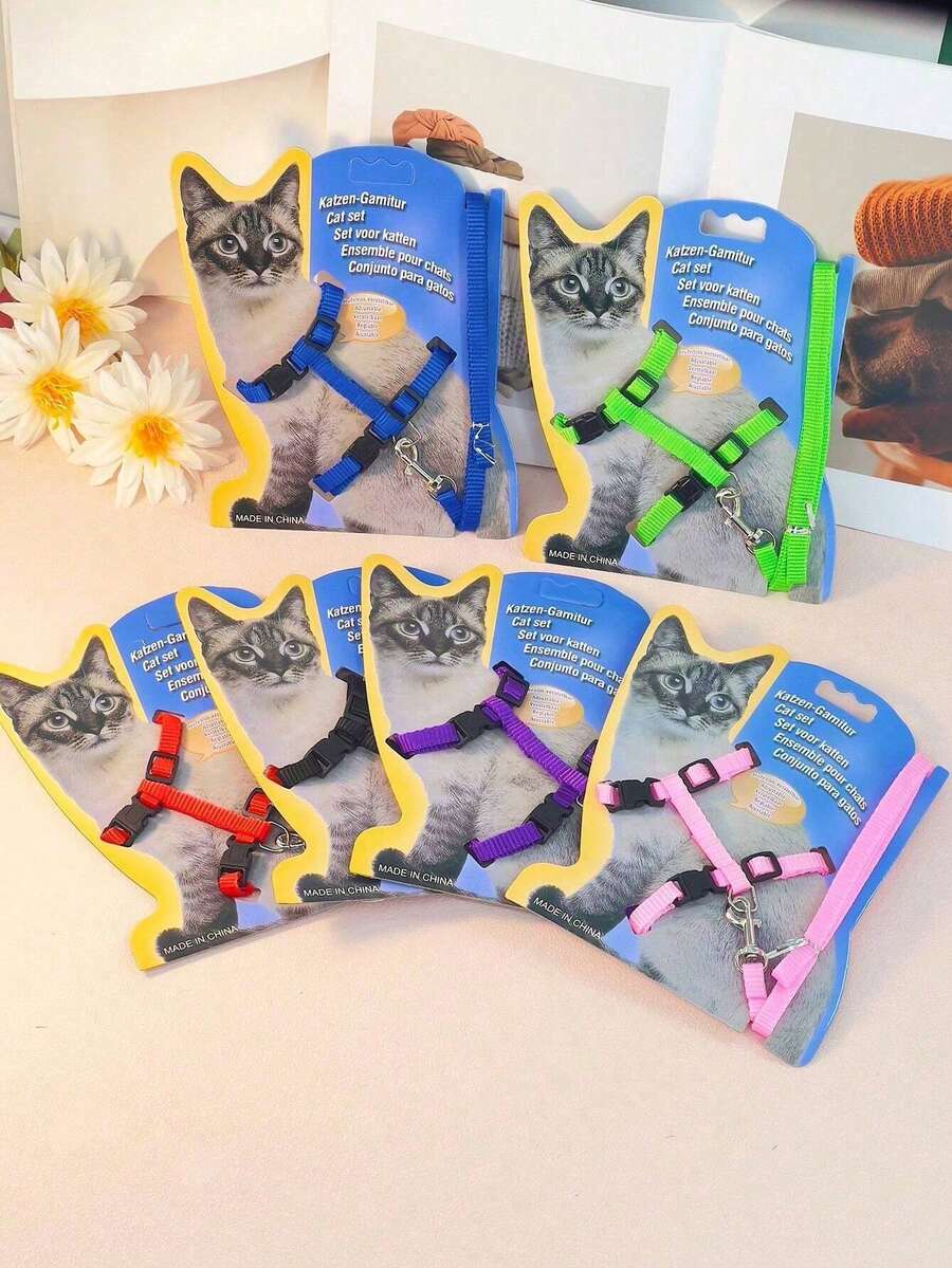 1pc Cat Harness And Leash, H-Style Cat Walk Strap Chest Collar For Pet Cat - Multicolor - View 1