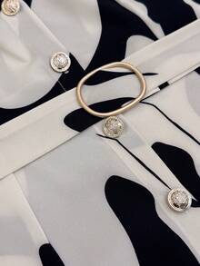 Franclia 女士优雅复古极简主义钥匙孔领泡泡袖系腰中长连衣裙 - 彩色 - 查看 4