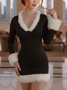 Vestido de navidad santa claus con felpa - Negro - Ver 3