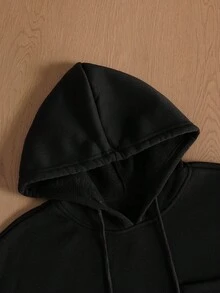 Manfinity Hypemode Men's Casual Loose Plaid Contrast Sleeve Drop Shoulder Drawstring Hoodie, Long Sleeve, Going Out,Graphic, Color Block, For Fall - Black - View 5