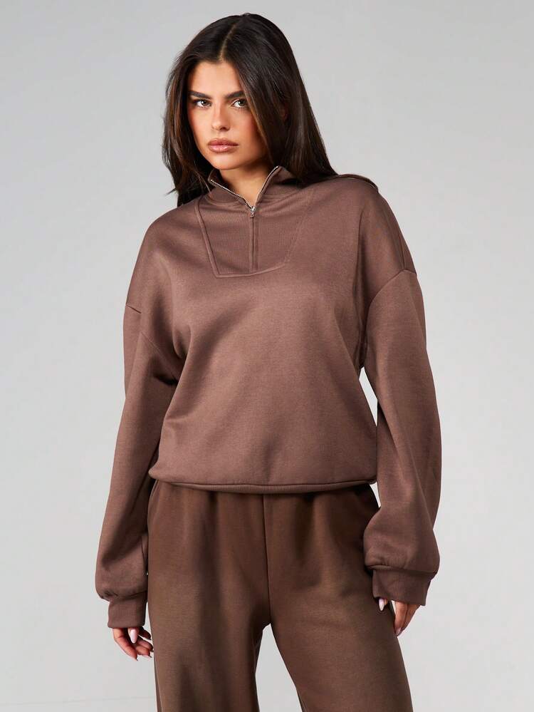MISSGUIDED Moletom Oversized com Zíper Parcial, Gola e Punhos Canelados para Sobreposição Casual no Outono e Inverno