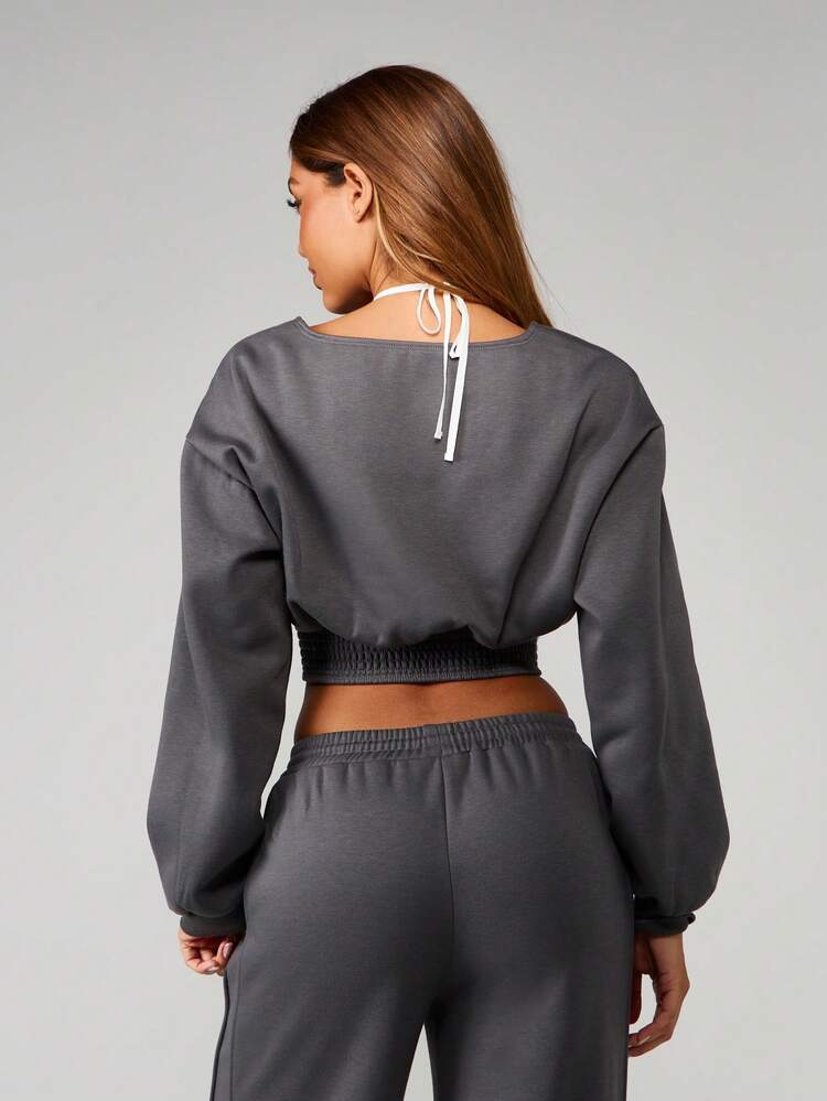 MISSGUIDED 레이스 브라렛 디테일이 있는 브러쉬백 지퍼업 크롭 스웨트셔츠 긴팔 가을 겨울 컴포트 풀오버 탑