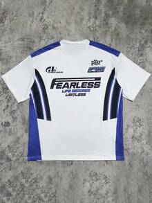 Manfinity Dauomo Camiseta de manga corta holgada con bloques de color y temática de carreras, con texto "Fearless". Adecuada para usar en capas, actividades al aire uso diario. Un gran regalo para familiares y amigos. con temas de carreras. - Multicolor - Ver 3