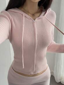 DAZY 女士时尚休闲粉色新年圣诞短款开衫针织毛衣，秋冬款 - 粉色 - 查看 5