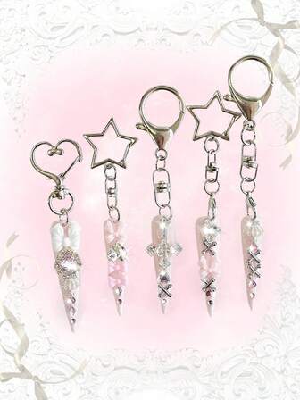 Anime 3pcs Cute Cat Ear, Heart, Star Shaped Keychains; Y2K Lolita Acrylic Black & Red Contrast Bag Charms; Original Design Star, Cross, Bow Backpack Clips, Versatile High-End Accessories