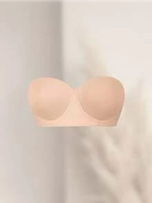 DesireSculpt Plus Size Strapless Bra With Underwire, Pushup And Removable Straps For Multiple Wearing Ways, Seamless Backless Bra Clear Bra Straps - Beige - View 3