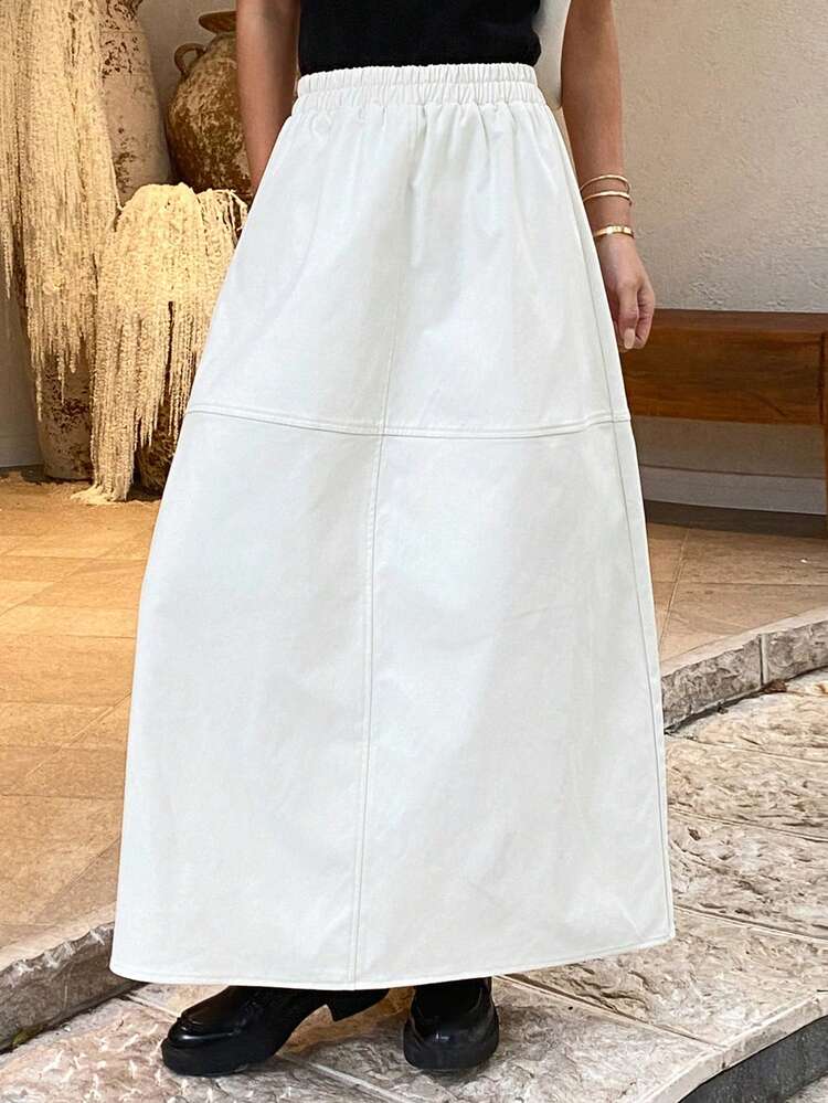 Women's Solid Color Loose Pleated Skirt, Elastic Waist, Elegant For Autumn/Winter