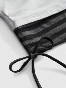 ROMWE Grunge Punk Áo thun cổ điển rộng rãi màu khối phong cách Punk Grunge tối màu, vai bất đối xứng, cỡ lớn, màu đen - Xám - Xem 3