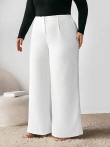 Enliva Ry2ky Plus Size Solid Color Wide Leg Pants, For Apple Rounded Body Shape, For Body Shape, For Summer - White - View 4