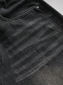 Officeau 1 chiếc quần jeans nam dáng suông màu đen, kiểu dáng thoải mái, phù hợp cho việc đi bộ trong thành phố và các hoạt động ngoài trời từ mùa xuân đến mùa hè. - màu đen - Xem 5