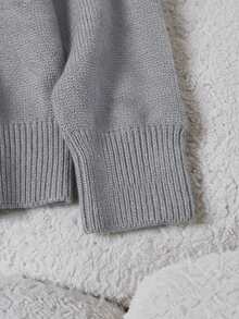 EMERY ROSE 女士时尚多用途闪亮亮片圆领落肩长袖宽松毛衣，秋冬 - 灰色 - 查看 4