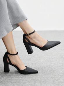 CUCCOO BIZCHIC 女士尖头搭扣设计时尚高跟鞋，适合日常穿着 - 黑色 - 查看 1