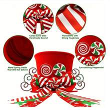 1 Piece Christmas Tree Decoration Hat, Christmas Candy Tree Topper Decoration, Equipped With Red Hat And Mint Bow - Holiday Home Decoration, No Power Supply Required, Polyester Material, Ideal For Christmas Tree Topper (Christmas Tree Not Included) - Multicolor - View 4