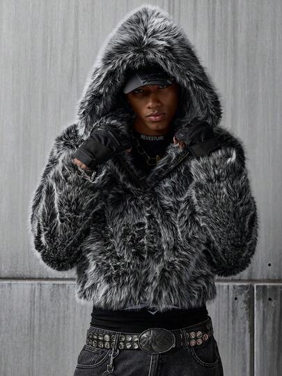 NEON BLANC Herrmode Långärmad Kort Fuskpälsjacka Med Nedsänkta Axlar, Mångsidig För Vintern