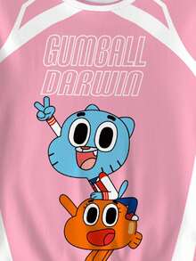 GUMBALL X SHEIN 女式拼色卡通图案圆领短袖T恤 - 白色 - 查看 3