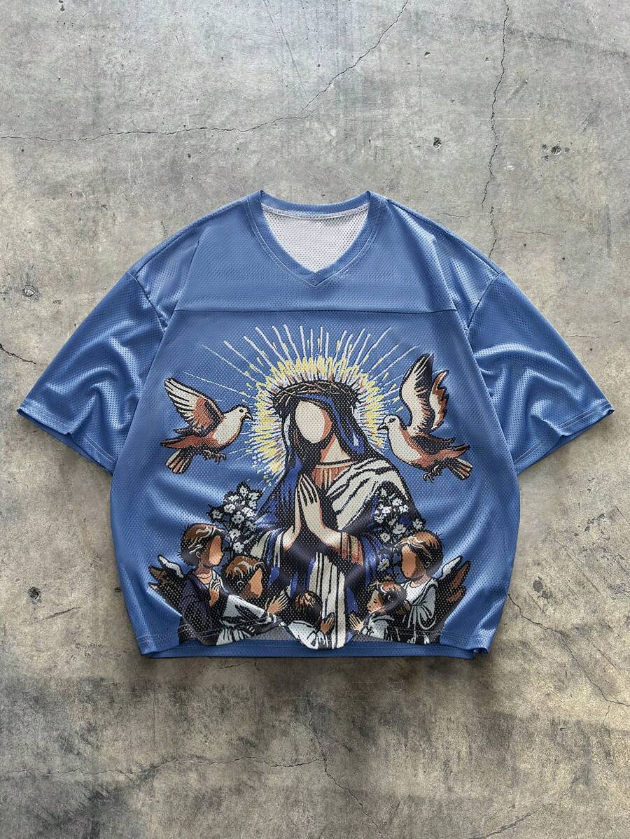 AXEPEAK Men's V-Neck Short Sleeve Creative Pigeon Graphic Summer Fashion T-Shirt - Multicolor - View 1