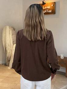 DAZY Women's Contrast Color Collar Long Sleeve Elegant Formal Blouse, Autumn/Winter - Brown - View 2