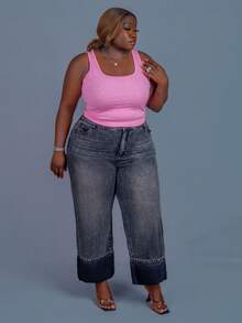 CurvyTilda سروال جينز واسع الساق عالي الخصر مغسول لقياسات كبيرة - رمادي - مشاهدة 7
