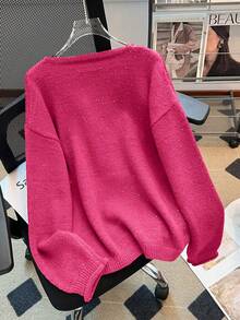 Franclia 优雅法式复古休闲日常百搭可爱浪漫蝴蝶结亮片网纱长袖假日风红色长袖女式毛衣 - 玫紅色 - 查看 2