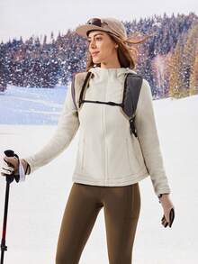 OutZeal Women Winter Thermal Outdoor Fleece Christmas Outfit Long Sleeve Camping Hiking Zip Up Jacket With Pocket - Apricot - View 6