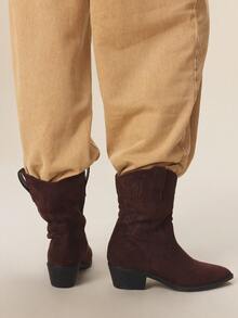Styleloop 女士尖头西部风时尚休闲粗跟中筒靴 - 棕色 - 查看 5