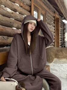DAZY 2pcs Women's Autumn/Winter Sequin Sweatshirt Set Hoodie Lounge Sets For Women - Coffee Brown - View 6