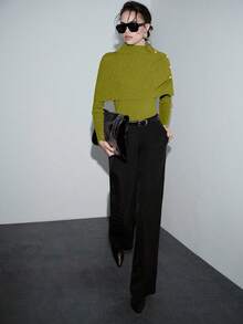 SHEIN Luminelle 新款女士金属纽扣装饰长袖针织毛衣斗篷 - 綠色 - 查看 3