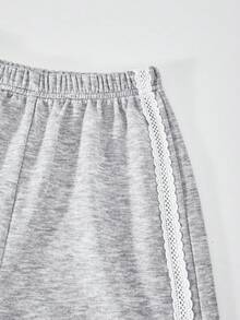 SHEIN ChillGRL 2件套少女宽松不对称肩部撞色印花长袖上衣和阔腿裤套装，休闲百搭，适合日常、通勤、度假、聚会、街头风，秋冬季穿着。 - 灰色 - 查看 5