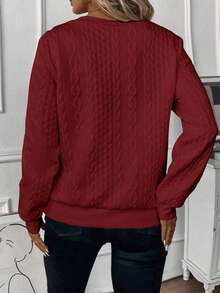 EMERY ROSE 加大码拉链领提花针织卫衣 - 酒紅色 - 查看 2