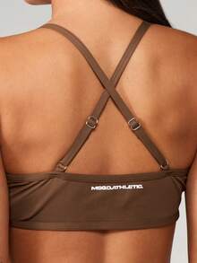 MISSGUIDED Active Scoop Neck Cross Back Adjustable Strap Sports Bra For Training Workout Gym - Brown - View 6