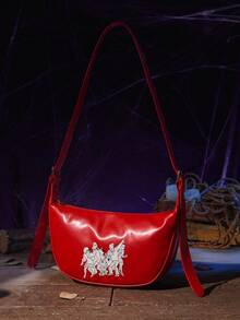 SCOOBY-DOO X SHEIN 发光印花单肩包 Hobo - 紅色 - 查看 5