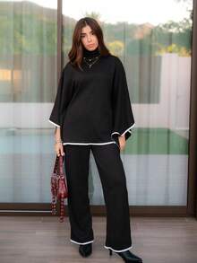 Hitanina Bộ 2 áo len cardigan dài cổ đứng cho nữ - màu đen - Xem 6