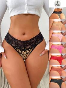 SHEIN 7pcs/Set Women Sexy Lace Patchwork Thong Panty - Multicolor - View 2