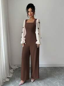 Modelyn Mono elegante de mujer con bloques de color, patchwork y decoración de lazo para uso diario - Marrón - Ver 5