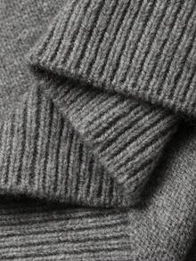 FRIFUL Women's Colorblock Round Neck Drop Shoulder Long Sleeve Letter & Bow Decor Oversized Casual Christmas Sweater, Autumn/Winter - Dark Grey - View 7