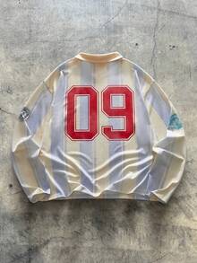 AXEPEAK 男士运动条纹长袖 Polo 衫，饰有团队图案，休闲服饰 - 彩色 - 查看 2