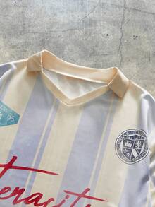 AXEPEAK 男士运动条纹长袖 Polo 衫，饰有团队图案，休闲服饰 - 彩色 - 查看 4