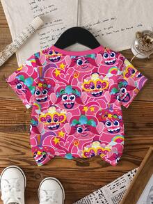 SHEIN Trolls Young Girl Cute Cartoon Pattern Round Neck Short Sleeve T-Shirt, Summer - White - View 2