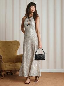 SHECARRY Geantă de umăr cu paiete și model floral pentru femei, potrivită pentru scene de petrecere și întâlniri - Negru - Vizualizare 8