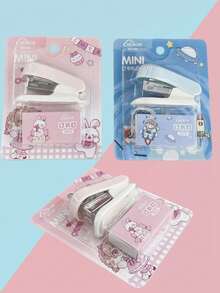 1个/2个装小型卡通订书机及订书钉，经典设计，适合办公学习、学校用品、圣诞礼物、返校季使用 - 彩色 - 查看 1