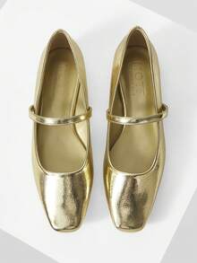 MOTF PREMIUM BAILARINAS DE PUNTA CUADRADA DE PIEL SINTÉTICA - Dorado - Ver 4