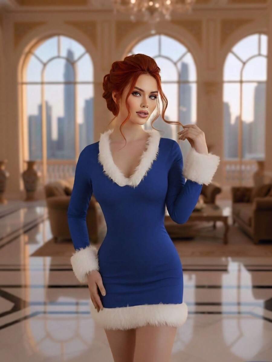 Vestido de navidad santa claus con felpa - Azul - Ver 1