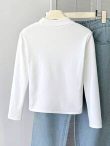 SHEIN Maglietta a collo alto a maniche lunghe con fodera termica, tinta unita, adatta a ragazze pre-adolescenti, versatile per uso casual, Ognissanti, Natale, Capodanno, casa o scuola - Bianco - Visualizzare 2